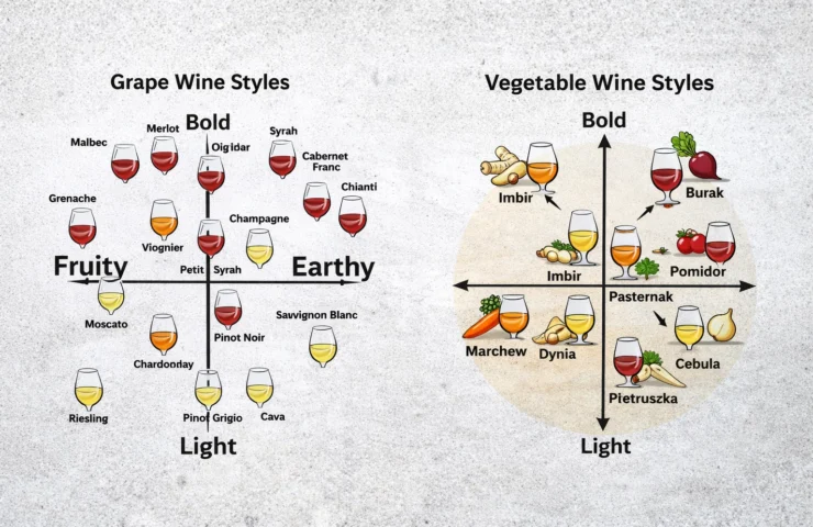 mapa styli winnych - gronowe vs warzywne