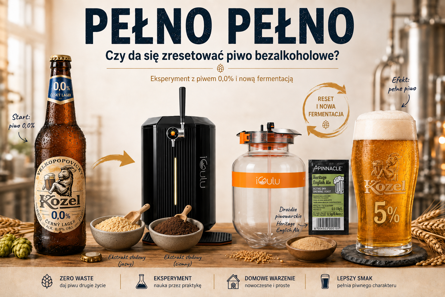 Pełno Pełno – czy można „zresetować” piwo bezalkoholowe i ponownie zrobić z niego piwo alkoholowe? Czy gotowe piwo bezalkoholowe można ponownie poddać fermentacji?